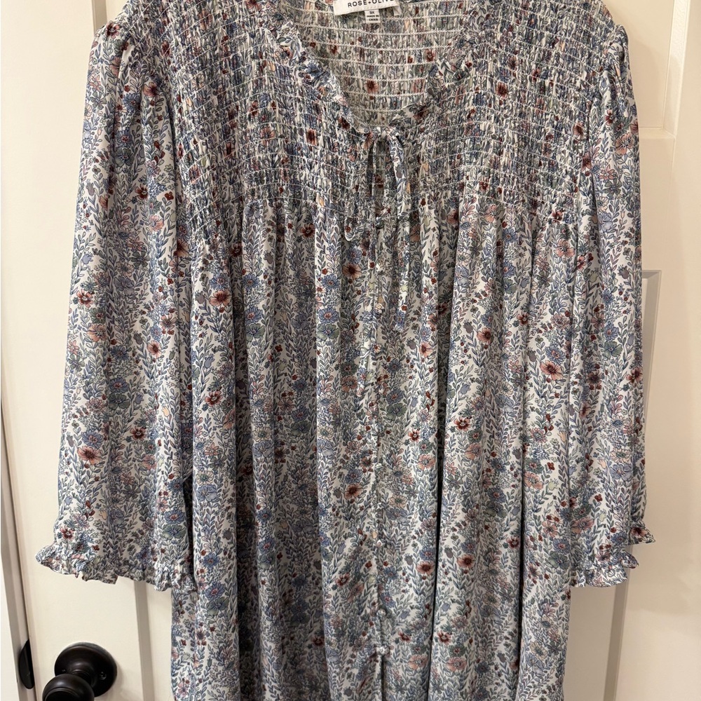 Rose & Olive Multicolor Floral Smocked Blouse